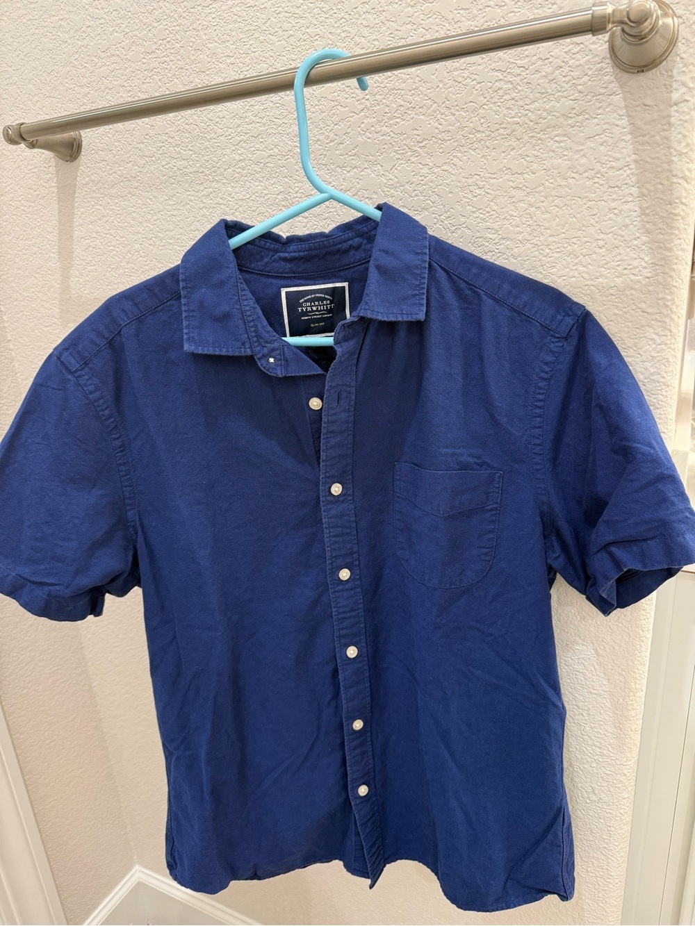 Charles Tyrwhitt Short-Sleeve Button-Down Shirt - Blue Slim Fit